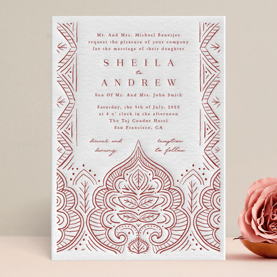 letterpress boho wedding invitation
