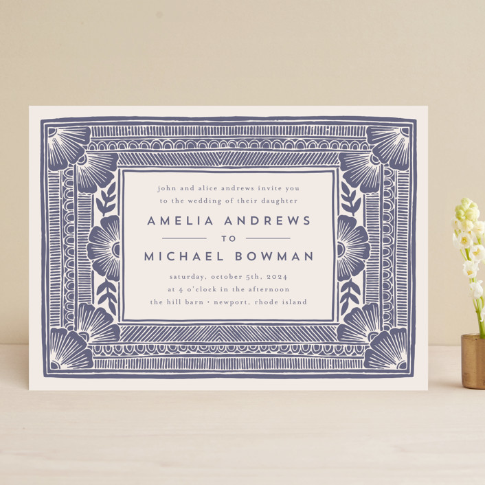 blue boho wedding invitation