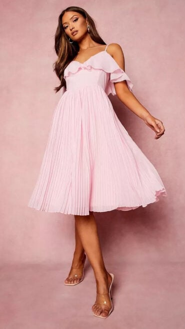 Cold Shoulder Ruffle Midi Bridesmaid Dress