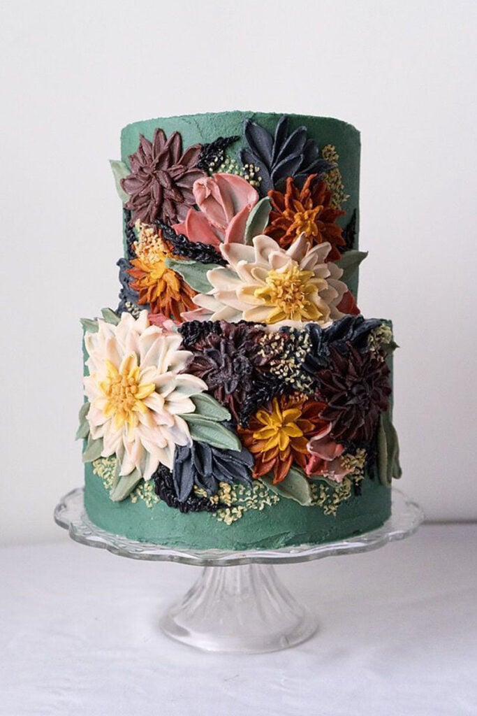 green floral wedding cake