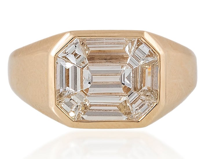 Large Jacque Illusion Yellow Gold Vintage Engagement Ring