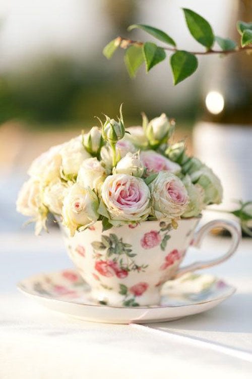 Teacup centerpieces via The Cottage Market