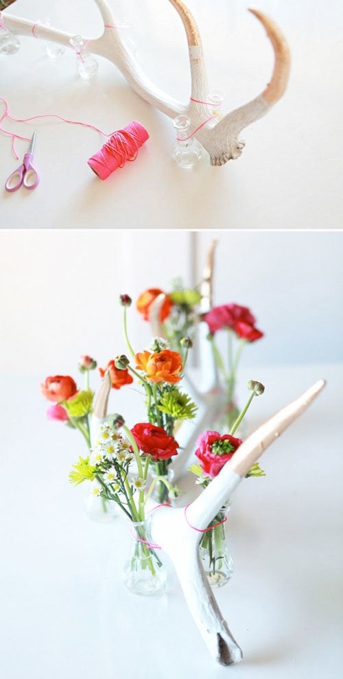 Antler flower display via A Subtle Revelry
