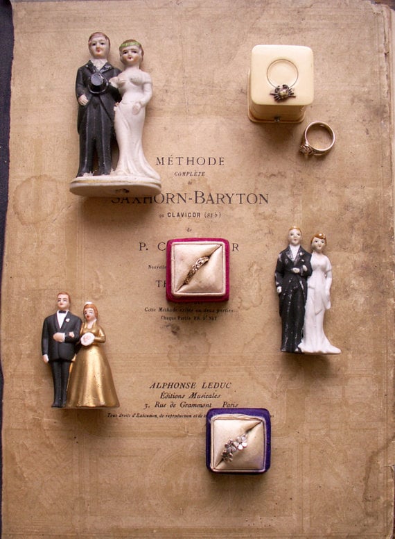 Porcelain Vintage Wedding Cake Topper by Copper and Tin, $82