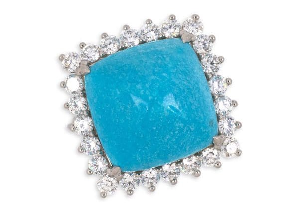 Vintage Platinum Turquoise Diamond Engagement Ring