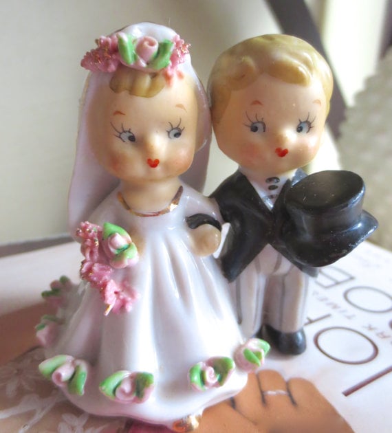 Vintage 1950's Lefton Bride and Groom Wedding Cake Topper, $35