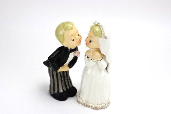 MINT Vintage Wedding Cake Topper, Napco Bride and Groom Figurines by UnderTheSycamores, $96