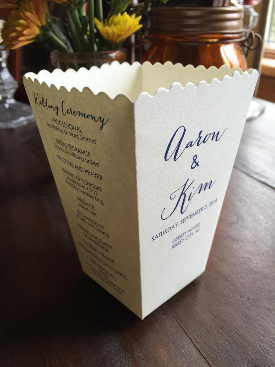 wedding program popcorn