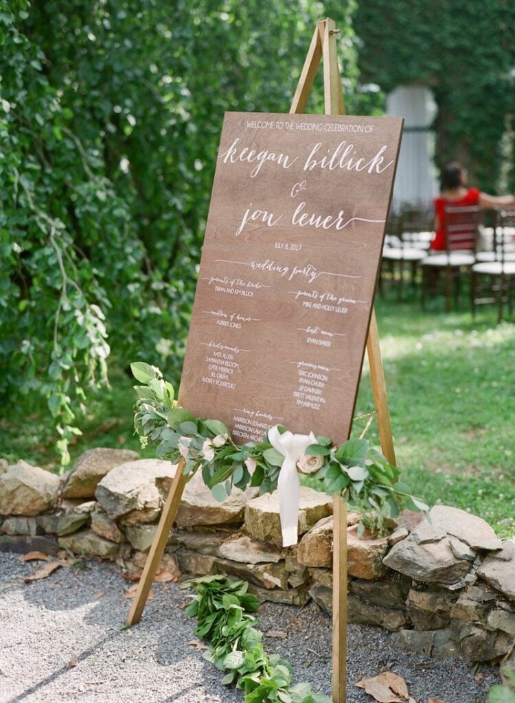 wooden wedding program sign display